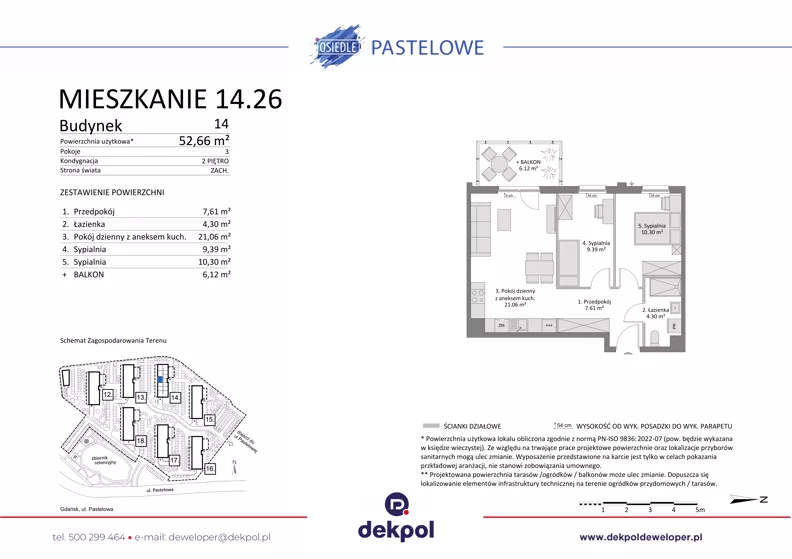 3 pokoje, mieszkanie 52,66 m², piętro 2, oferta nr 14.26, Osiedle Pastelowe - V etap, Gdańsk, Ujeścisko-Łostowice, Łostowice, ul. Pastelowa