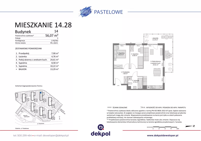 3 pokoje, mieszkanie 56,07 m², piętro 2, oferta nr 14.28, Osiedle Pastelowe - V etap, Gdańsk, Ujeścisko-Łostowice, Łostowice, ul. Pastelowa