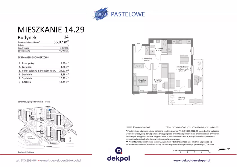 3 pokoje, mieszkanie 56,07 m², piętro 2, oferta nr 14.29, Osiedle Pastelowe - V etap, Gdańsk, Ujeścisko-Łostowice, Łostowice, ul. Pastelowa