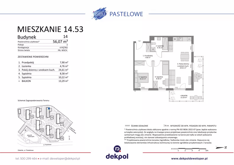 3 pokoje, mieszkanie 56,07 m², piętro 4, oferta nr 14.53, Osiedle Pastelowe - V etap, Gdańsk, Ujeścisko-Łostowice, Łostowice, ul. Pastelowa