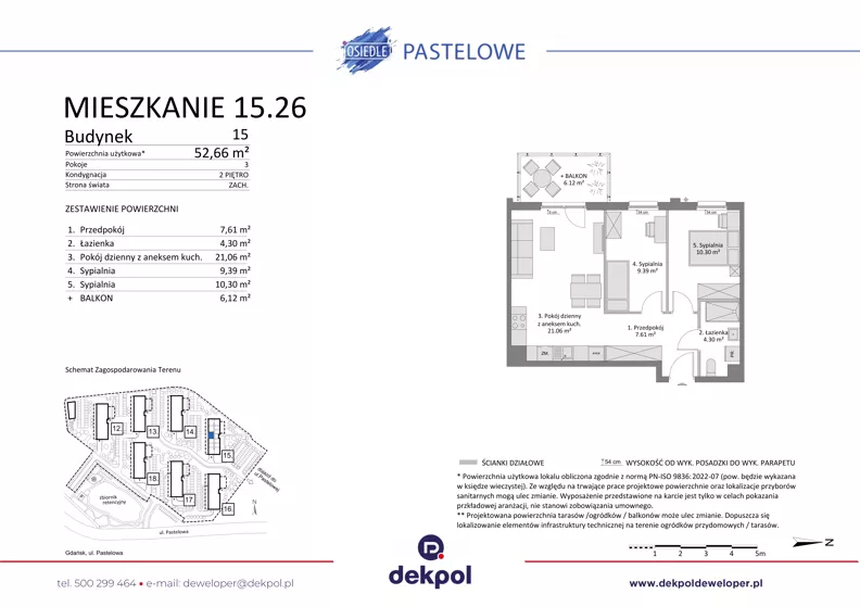 3 pokoje, mieszkanie 52,66 m², piętro 2, oferta nr 15.26, Osiedle Pastelowe - V etap, Gdańsk, Ujeścisko-Łostowice, Łostowice, ul. Pastelowa