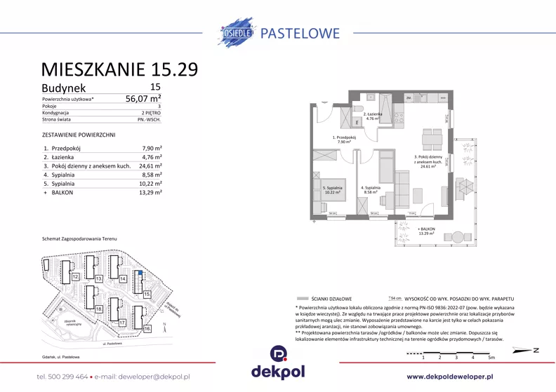3 pokoje, mieszkanie 56,07 m², piętro 2, oferta nr 15.29, Osiedle Pastelowe - V etap, Gdańsk, Ujeścisko-Łostowice, Łostowice, ul. Pastelowa