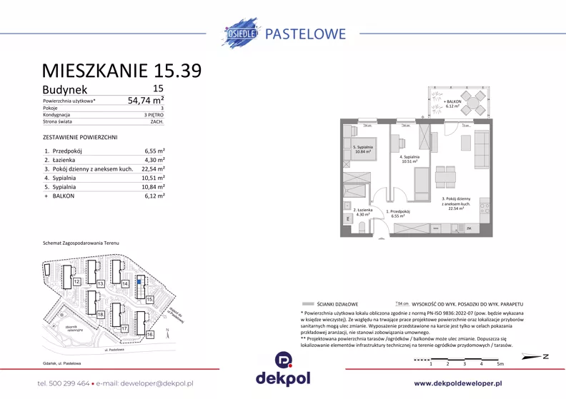 3 pokoje, mieszkanie 54,74 m², piętro 3, oferta nr 15.39, Osiedle Pastelowe - V etap, Gdańsk, Ujeścisko-Łostowice, Łostowice, ul. Pastelowa