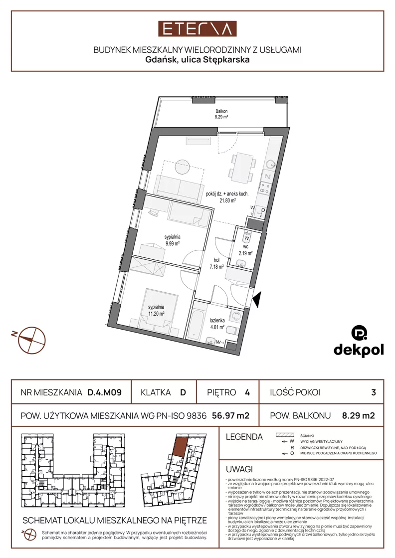 3 pokoje, apartament 56,97 m², piętro 4, oferta nr D.4.M09, ETERNA, Gdańsk, Śródmieście, ul. Stępkarska