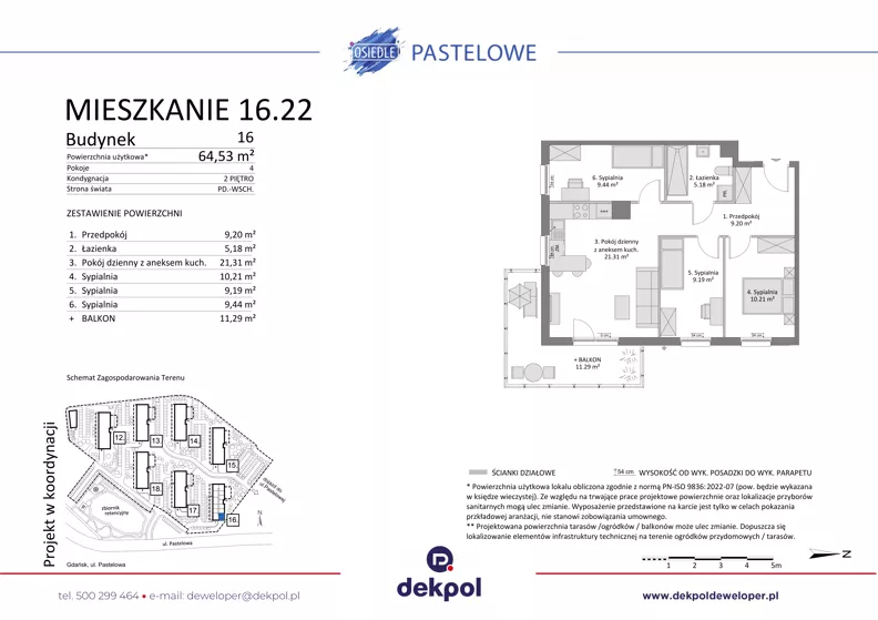 4 pokoje, mieszkanie 64,53 m², piętro 2, oferta nr 16.22, Osiedle Pastelowe, Gdańsk, Orunia Górna-Gdańsk Południe, Gdańsk-Południe, ul. Pastelowa