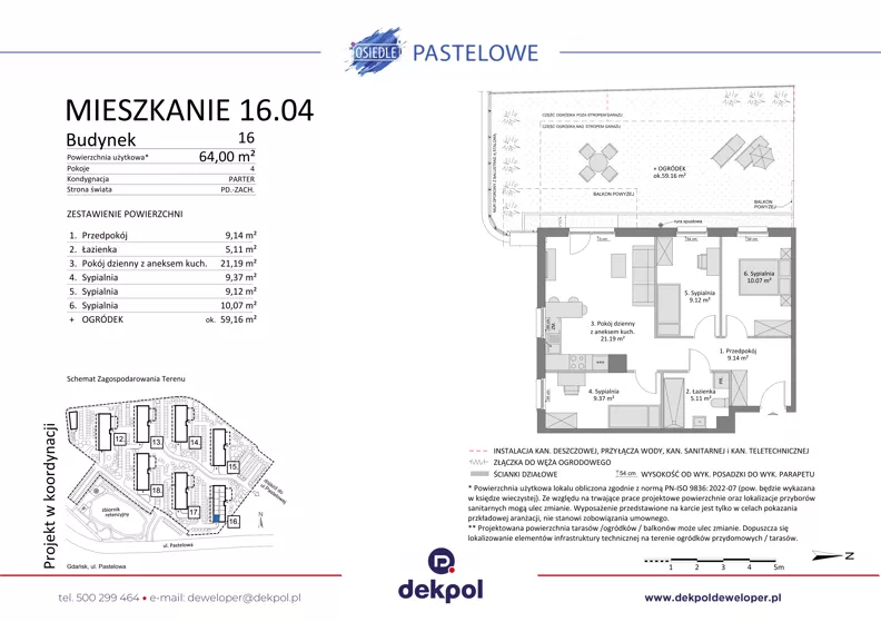 4 pokoje, mieszkanie 64,00 m², parter, oferta nr 16.04, Osiedle Pastelowe, Gdańsk, Orunia Górna-Gdańsk Południe, Gdańsk-Południe, ul. Pastelowa