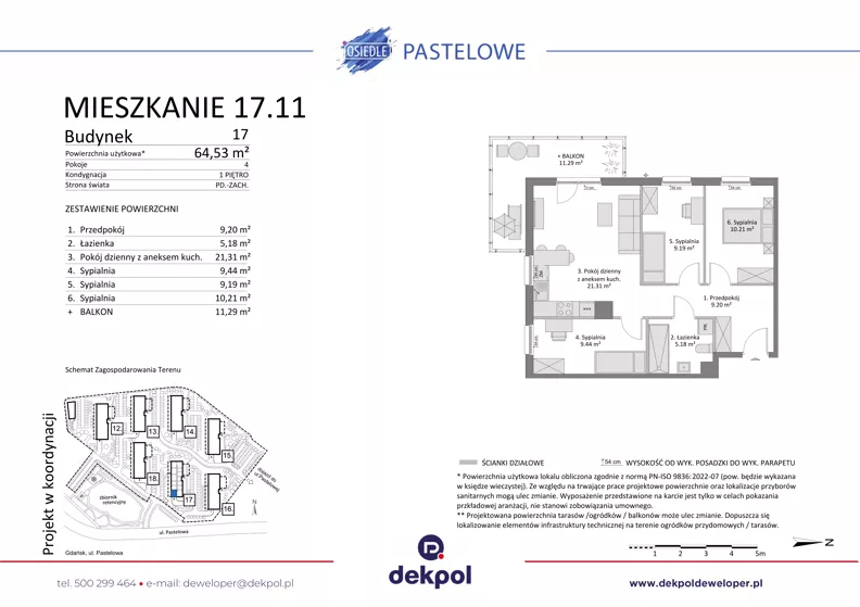 4 pokoje, mieszkanie 64,53 m², piętro 1, oferta nr 17.11, Osiedle Pastelowe, Gdańsk, Orunia Górna-Gdańsk Południe, Gdańsk-Południe, ul. Pastelowa