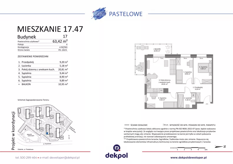4 pokoje, mieszkanie 63,42 m², piętro 4, oferta nr 17.47, Osiedle Pastelowe, Gdańsk, Orunia Górna-Gdańsk Południe, Gdańsk-Południe, ul. Pastelowa