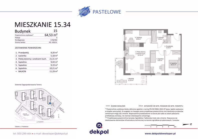 4 pokoje, mieszkanie 64,53 m², piętro 3, oferta nr 15.34, Osiedle Pastelowe - V etap, Gdańsk, Ujeścisko-Łostowice, Łostowice, ul. Pastelowa