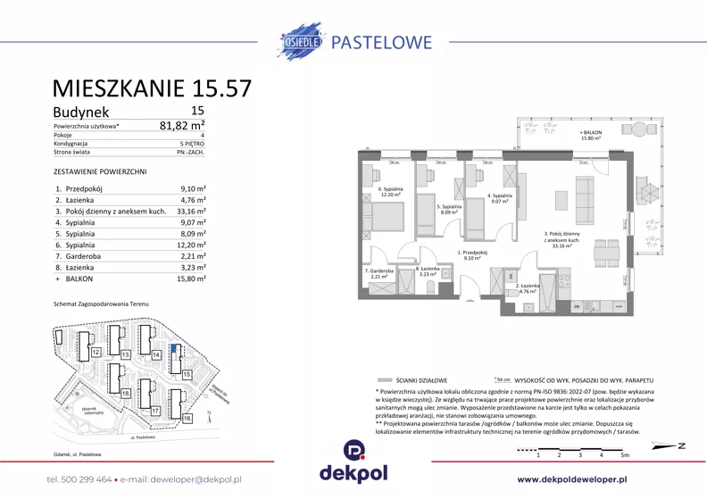 4 pokoje, mieszkanie 81,82 m², piętro 5, oferta nr 15.57, Osiedle Pastelowe - V etap, Gdańsk, Ujeścisko-Łostowice, Łostowice, ul. Pastelowa