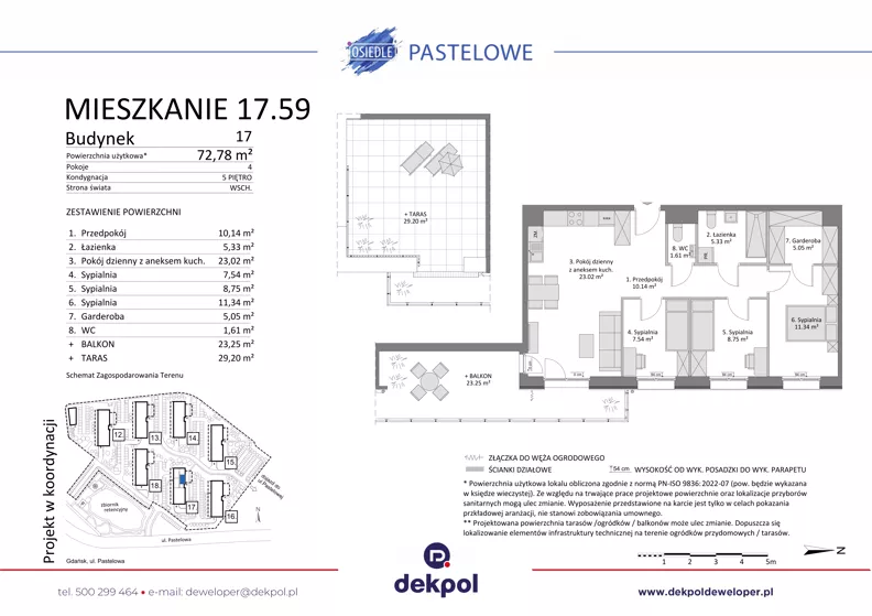 4 pokoje, mieszkanie 72,78 m², piętro 5, oferta nr 17.59, Osiedle Pastelowe - VI etap, Gdańsk, Ujeścisko-Łostowice, Łostowice, ul. Pastelowa