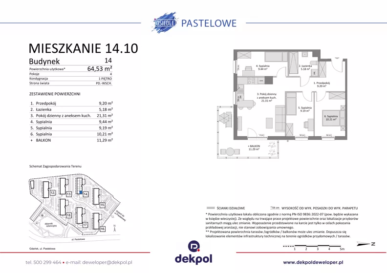 4 pokoje, mieszkanie 64,53 m², piętro 1, oferta nr 14.10, Osiedle Pastelowe - V etap, Gdańsk, Ujeścisko-Łostowice, Łostowice, ul. Pastelowa