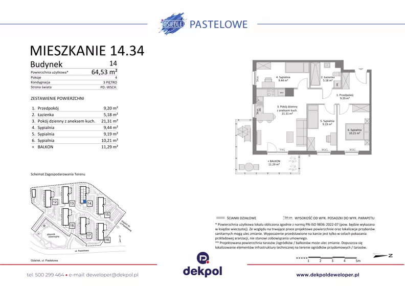 4 pokoje, mieszkanie 64,53 m², piętro 3, oferta nr 14.34, Osiedle Pastelowe - V etap, Gdańsk, Ujeścisko-Łostowice, Łostowice, ul. Pastelowa