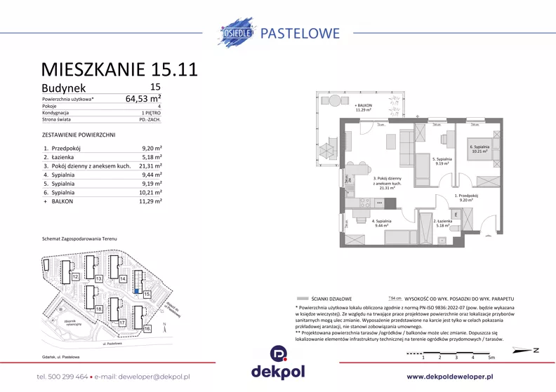 4 pokoje, mieszkanie 64,53 m², piętro 1, oferta nr 15.11, Osiedle Pastelowe - V etap, Gdańsk, Ujeścisko-Łostowice, Łostowice, ul. Pastelowa