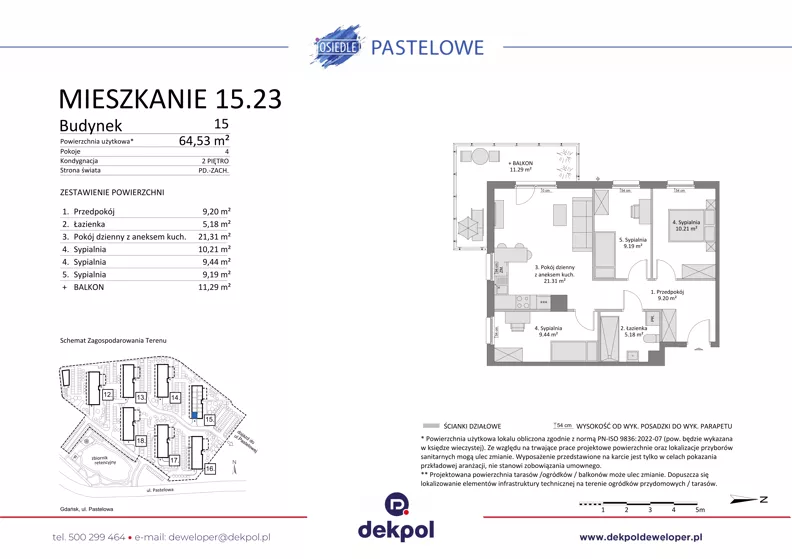4 pokoje, mieszkanie 64,53 m², piętro 2, oferta nr 15.23, Osiedle Pastelowe - V etap, Gdańsk, Ujeścisko-Łostowice, Łostowice, ul. Pastelowa