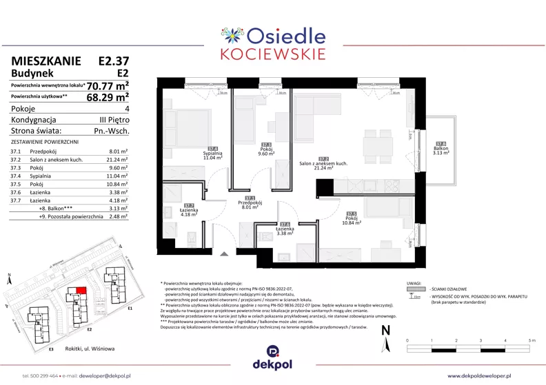 4 pokoje, mieszkanie 68,29 m², piętro 3, oferta nr E2.37, Osiedle Kociewskie III, Rokitki, ul. Tczewska