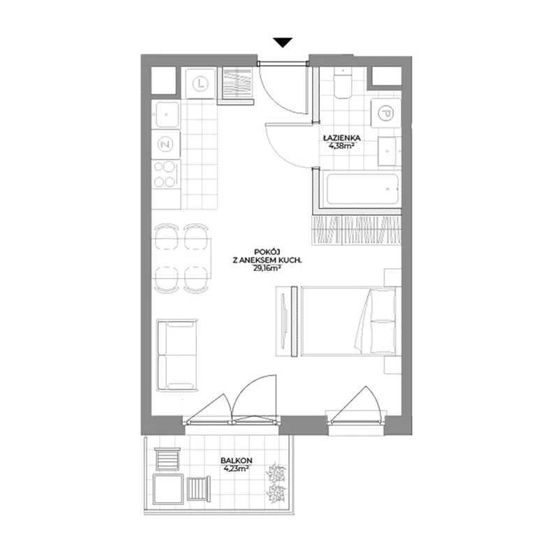 1 pokój, mieszkanie 33,54 m², piętro 2, oferta nr 1/17, Osiedle Prystora II, Warszawa, Ursus, Skorosze, ul. Aleksandra Prystora 2