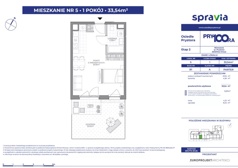 1 pokój, mieszkanie 33,54 m², parter, oferta nr 1/5, Osiedle Prystora II, Warszawa, Ursus, Skorosze, ul. Aleksandra Prystora 2