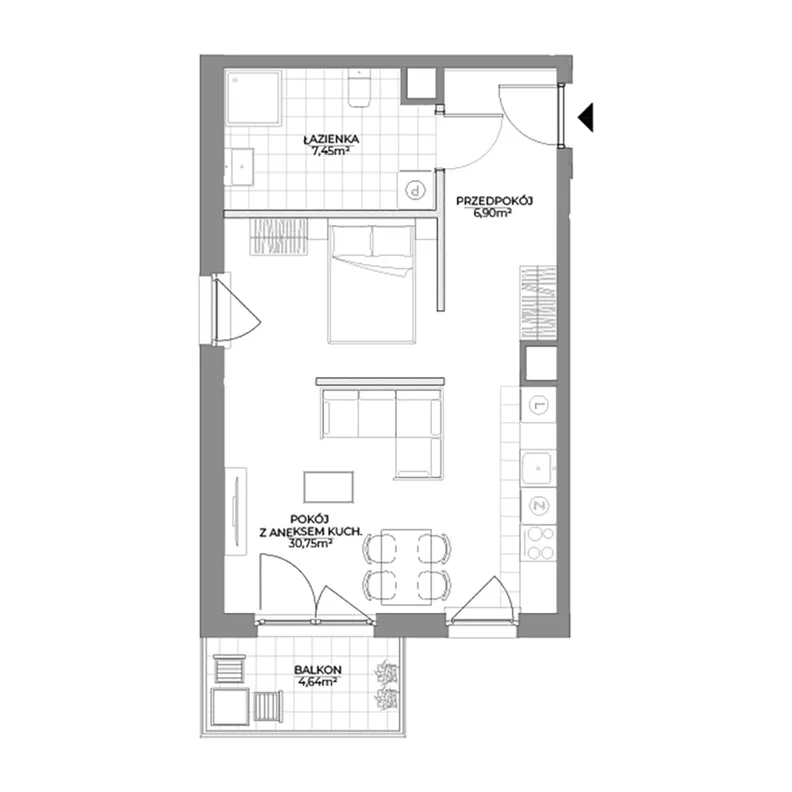 1 pokój, mieszkanie 45,10 m², piętro 1, oferta nr 1/8, Osiedle Prystora II, Warszawa, Ursus, Skorosze, ul. Aleksandra Prystora 2