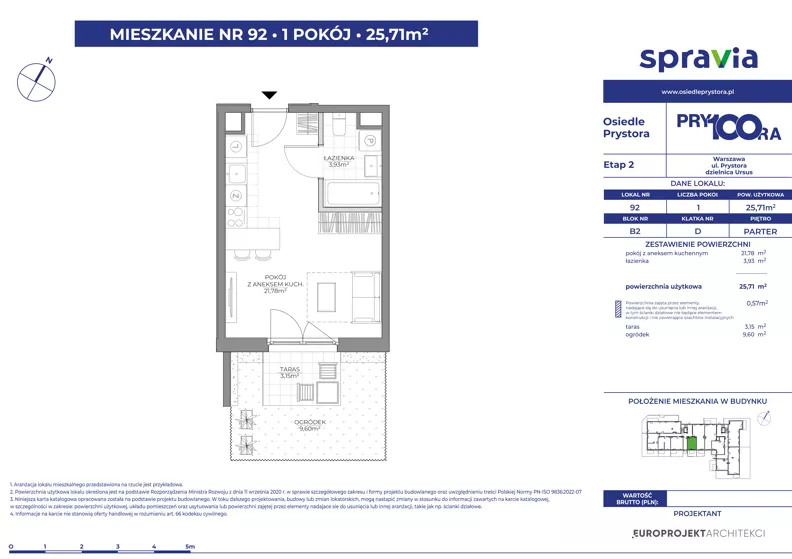 1 pokój, mieszkanie 25,71 m², parter, oferta nr 2/92, Osiedle Prystora II, Warszawa, Ursus, Skorosze, ul. Aleksandra Prystora 2