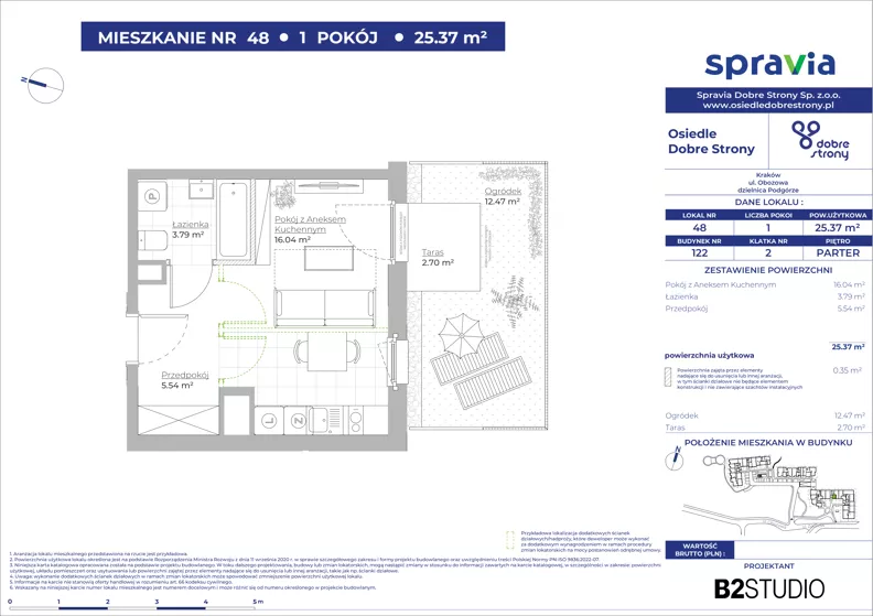 1 pokój, mieszkanie 25,37 m², parter, oferta nr 122/48, Dobre Strony, Kraków, Dębniki, Borek Fałęcki, ul. Obozowa
