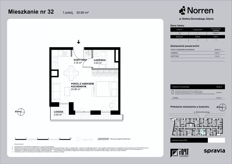 1 pokój, mieszkanie 30,65 m², piętro 3, oferta nr 0/32, Norren, Gdynia, Śródmieście, Śródmieście, ul. Żeromskiego 14