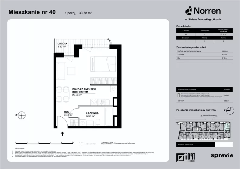 1 pokój, mieszkanie 33,78 m², piętro 4, oferta nr 0/40, Norren, Gdynia, Śródmieście, Śródmieście, ul. Żeromskiego 14