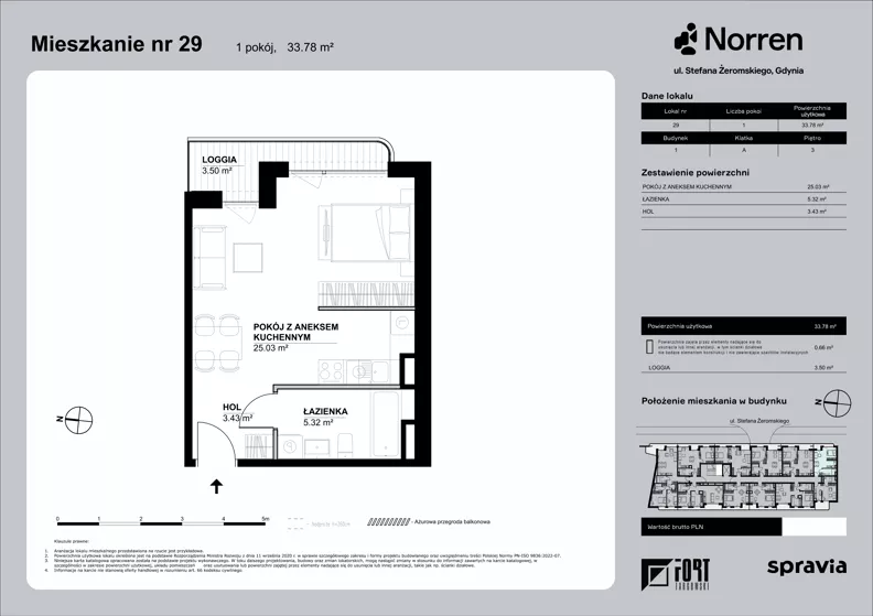 1 pokój, mieszkanie 33,78 m², piętro 3, oferta nr 0/29, Norren, Gdynia, Śródmieście, Śródmieście, ul. Żeromskiego 14