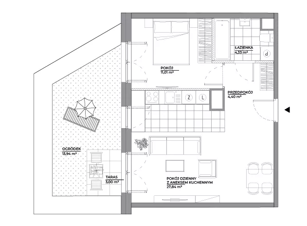 2 pokoje, mieszkanie 47,58 m², piętro 1, oferta nr B1/32, Architektów, Wrocław, Al. Architektów 22-30