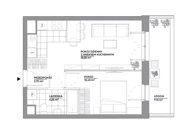 2 pokoje, mieszkanie 36,97 m², piętro 3, oferta nr B1/46, Architektów, Wrocław, Al. Architektów 22-30