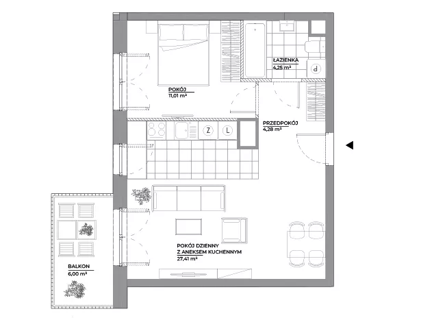 2 pokoje, mieszkanie 46,95 m², piętro 4, oferta nr B1/65, Architektów, Wrocław, Al. Architektów 22-30