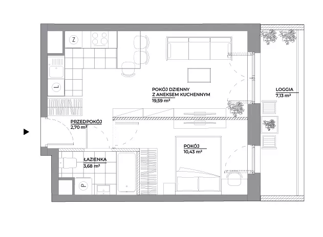 2 pokoje, mieszkanie 36,40 m², piętro 3, oferta nr B1/50, Architektów, Wrocław, Al. Architektów 22-30