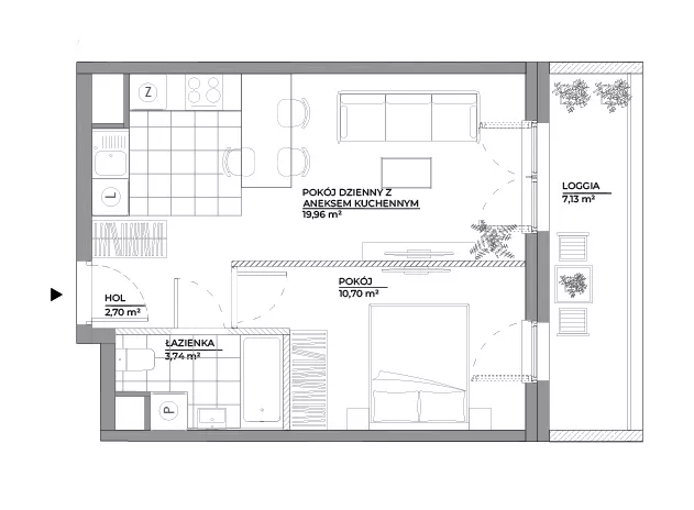 2 pokoje, mieszkanie 37,10 m², piętro 1, oferta nr B1/28, Architektów, Wrocław, Al. Architektów 22-30
