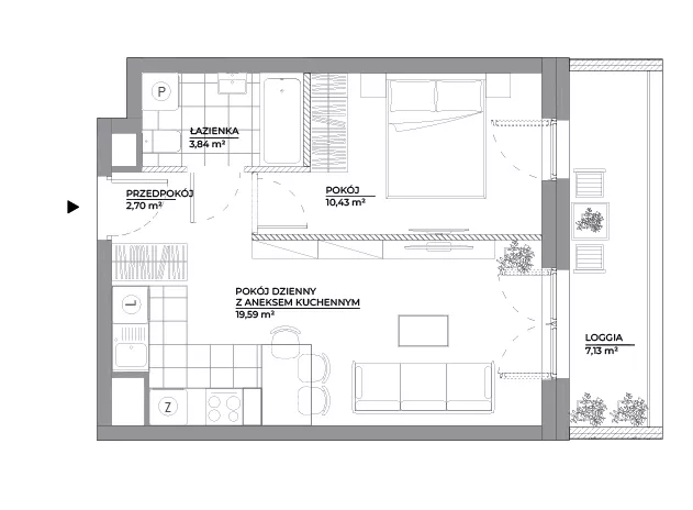 2 pokoje, mieszkanie 36,56 m², piętro 2, oferta nr B1/38, Architektów, Wrocław, Al. Architektów 22-30