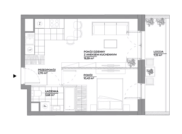 2 pokoje, mieszkanie 36,40 m², piętro 2, oferta nr B1/39, Architektów, Wrocław, Al. Architektów 22-30