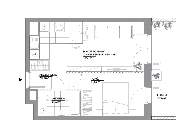 2 pokoje, mieszkanie 36,56 m², piętro 2, oferta nr B1/37, Architektów, Wrocław, Al. Architektów 22-30