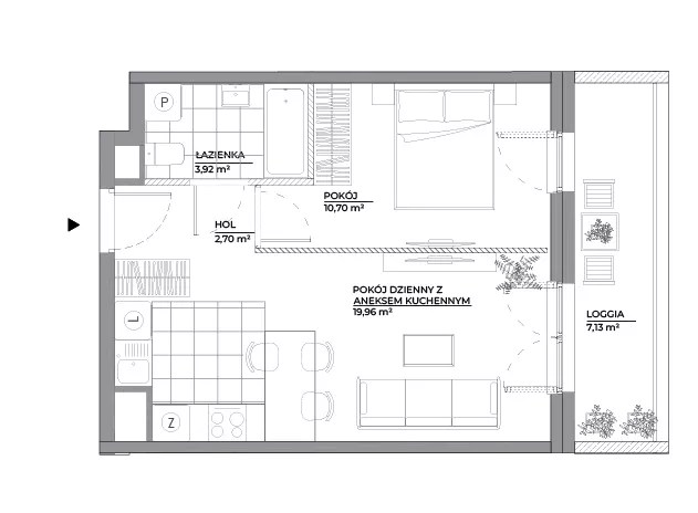 2 pokoje, mieszkanie 37,28 m², piętro 1, oferta nr B1/27, Architektów, Wrocław, Al. Architektów 22-30