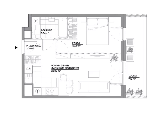 2 pokoje, mieszkanie 37,48 m², piętro 5, oferta nr B1/71, Architektów, Wrocław, Al. Architektów 22-30