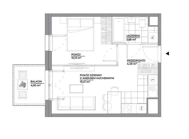 2 pokoje, mieszkanie 33,71 m², piętro 5, oferta nr B1/74, Architektów, Wrocław, Al. Architektów 22-30