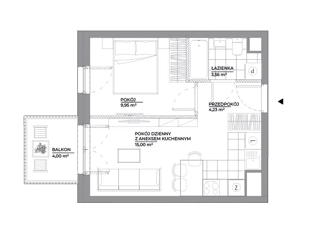 2 pokoje, mieszkanie 32,74 m², piętro 4, oferta nr B1/63, Architektów, Wrocław, Al. Architektów 22-30