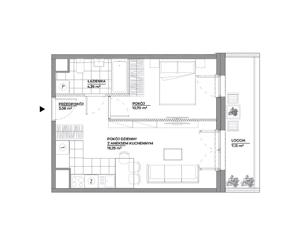 2 pokoje, mieszkanie 37,46 m², piętro 6, oferta nr B1/80, Architektów, Wrocław, Al. Architektów 22-30
