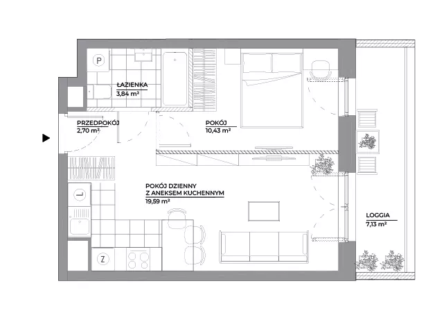 2 pokoje, mieszkanie 36,56 m², piętro 3, oferta nr B1/49, Architektów, Wrocław, Al. Architektów 22-30