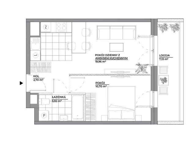 2 pokoje, mieszkanie 37,28 m², piętro 1, oferta nr B1/26, Architektów, Wrocław, Al. Architektów 22-30