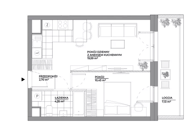 2 pokoje, mieszkanie 36,97 m², piętro 2, oferta nr B1/35, Architektów, Wrocław, Al. Architektów 22-30