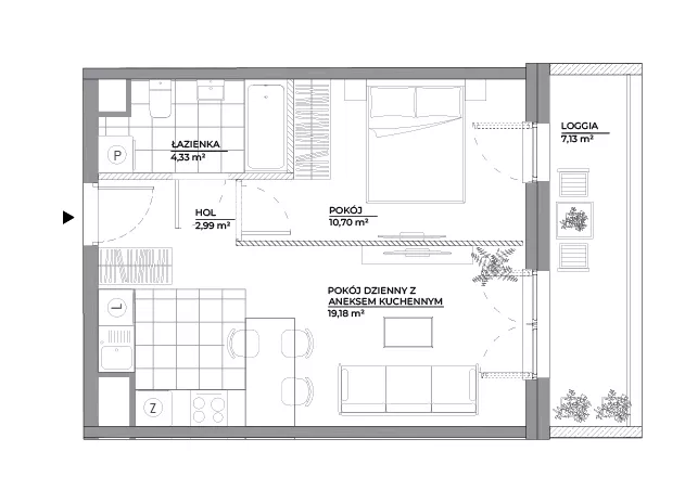 2 pokoje, mieszkanie 37,20 m², piętro 1, oferta nr B1/25, Architektów, Wrocław, Al. Architektów 22-30