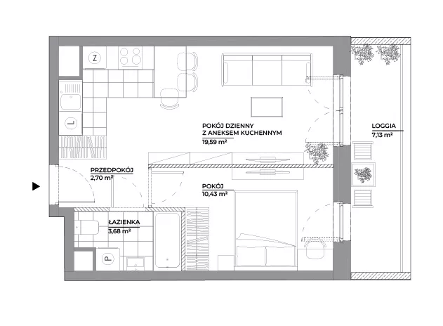 2 pokoje, mieszkanie 36,40 m², piętro 4, oferta nr B1/61, Architektów, Wrocław, Al. Architektów 22-30