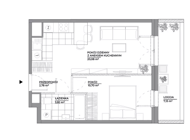 2 pokoje, mieszkanie 37,48 m², piętro 5, oferta nr B1/70, Architektów, Wrocław, Al. Architektów 22-30