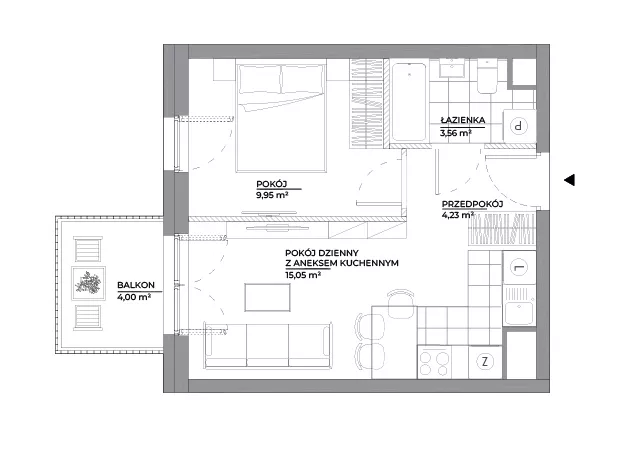 2 pokoje, mieszkanie 32,79 m², piętro 2, oferta nr B1/41, Architektów, Wrocław, Al. Architektów 22-30