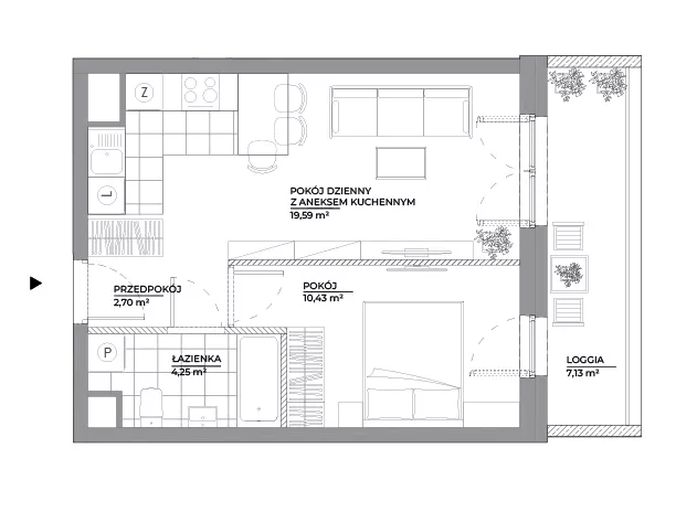 2 pokoje, mieszkanie 36,97 m², piętro 4, oferta nr B1/57, Architektów, Wrocław, Al. Architektów 22-30