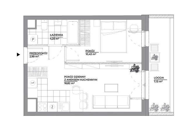 2 pokoje, mieszkanie 36,49 m², piętro 4, oferta nr B1/58, Architektów, Wrocław, Al. Architektów 22-30